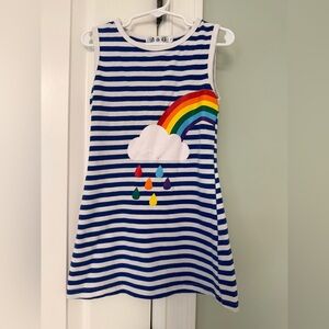 Blue Striped Kids Cotton Dress with Rainbow